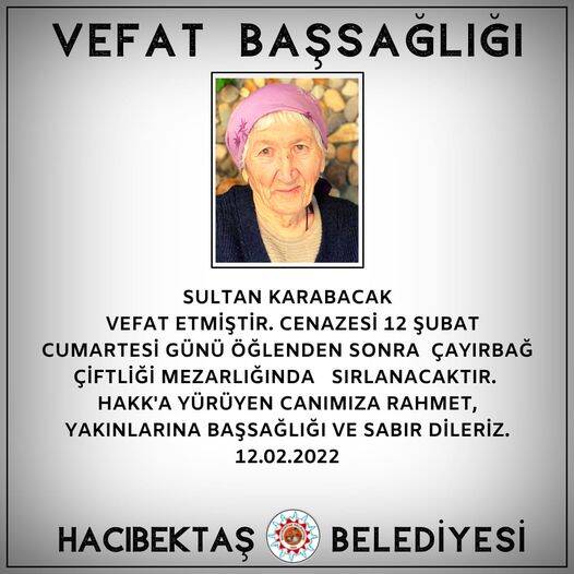 Sultan KARABACAK Vefat ve Başsağlığı