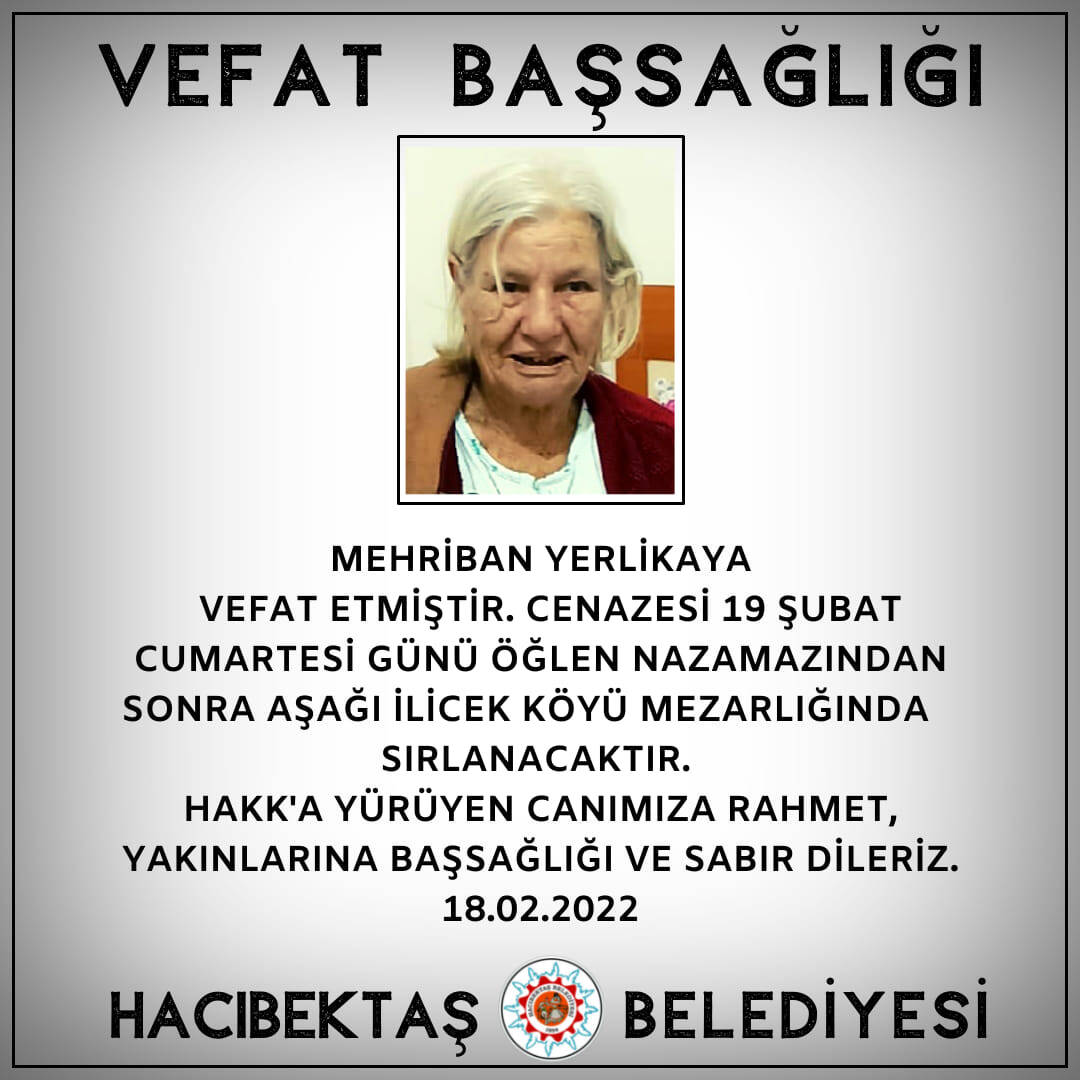 Mehriban YERLİKAYA Vefat ve Başsağlığı