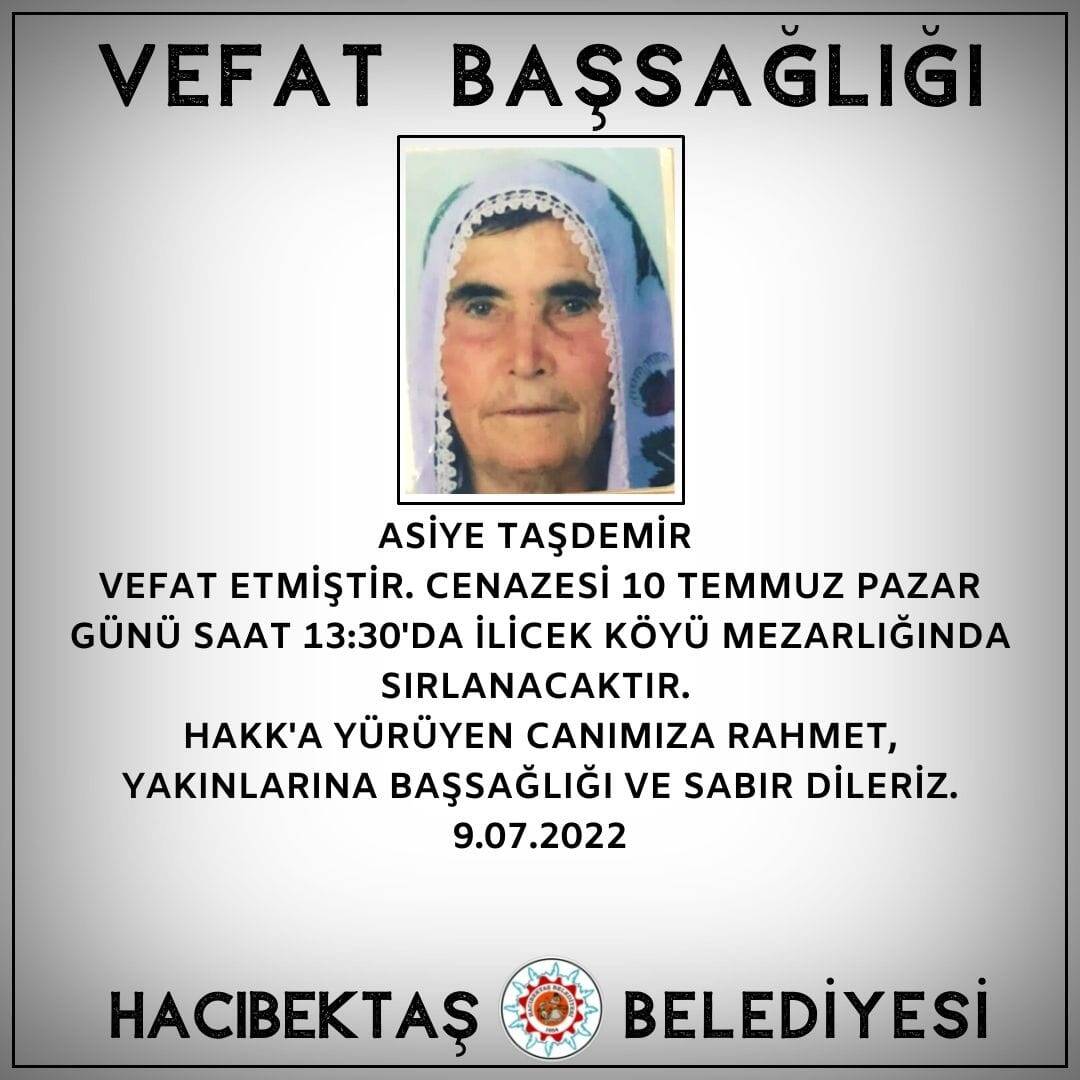 Asiye TAŞDEMİR Vefat ve Başsağlığı