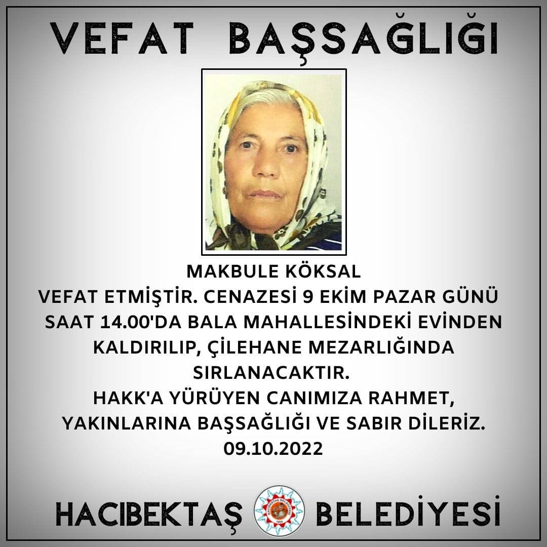 Makbule KÖKSAL Vefat ve Başsağlığı