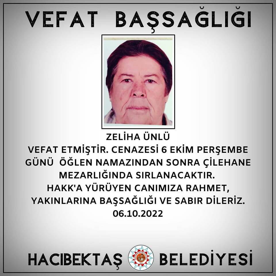 Zeliha ÜNLÜ Vefat ve Başsağlığı