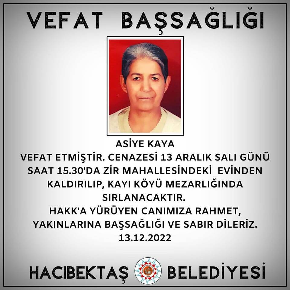 Asiye KAYA Vefat ve Başsağlığı