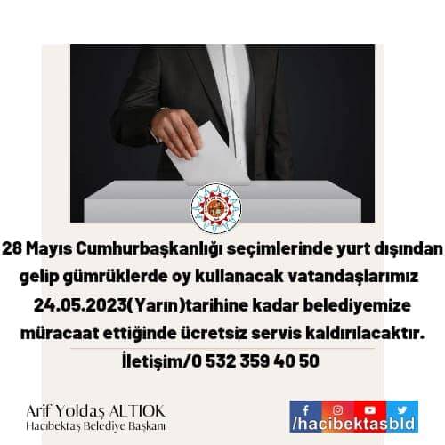 Gümrükte Oy Kullanacak Vatandaşlarımız İçin Ücretsiz Servis Kaldırıyoruz.