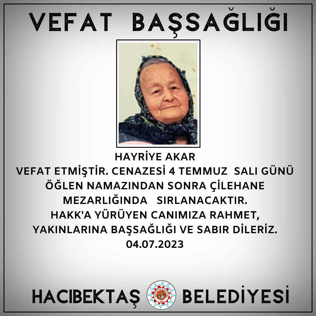 Hayriye Akar Vefat ve Başsağlığı