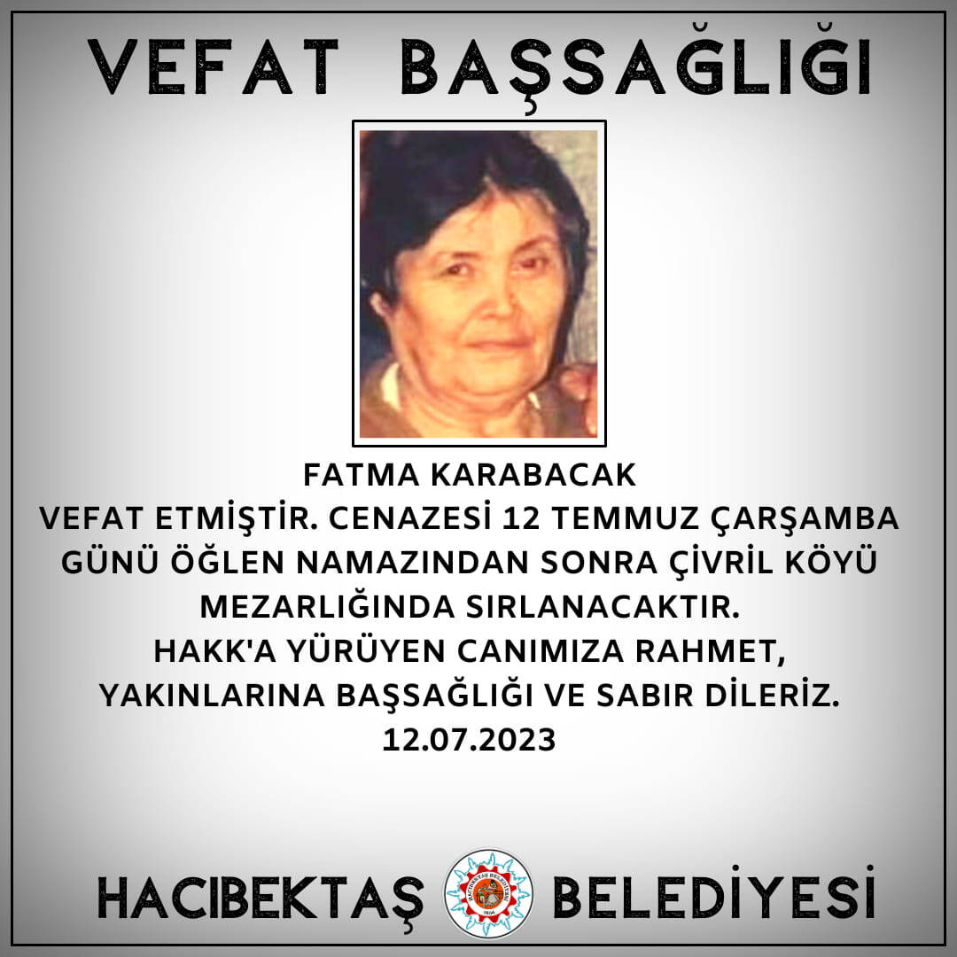 Fatma KARABACAK Vefat ve Başsağlığı