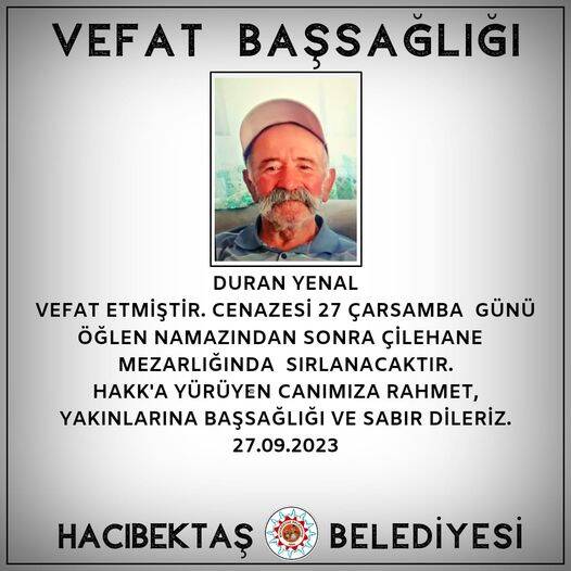 Duran YENAL Vefat ve Başsağlığı