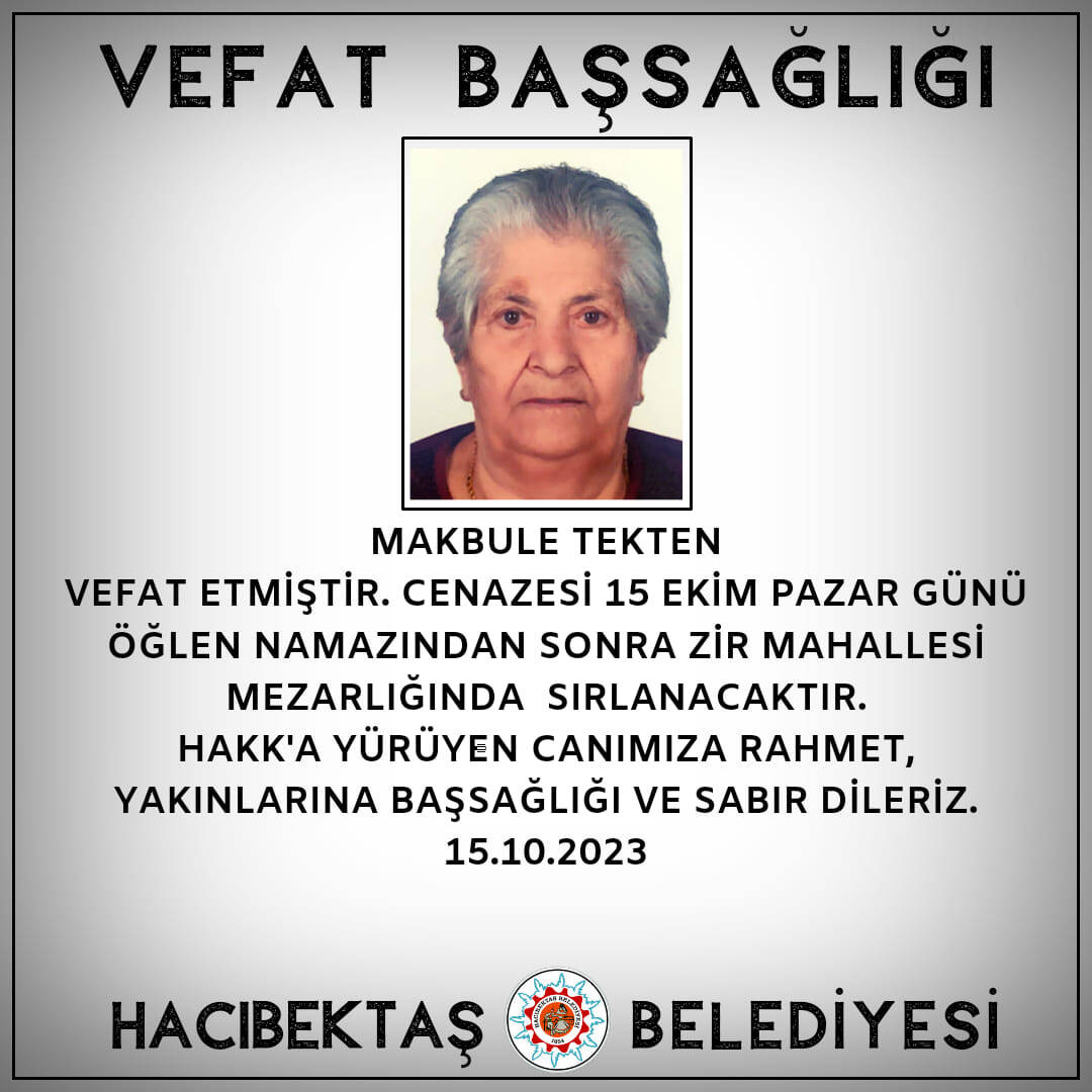 Makbule TEKTEN Vefat ve Başsağlığı