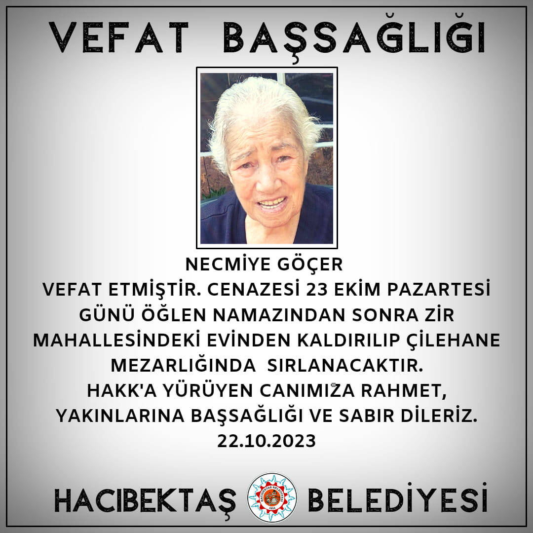 Necmiye GÖÇER Vefat ve Başsağlığı