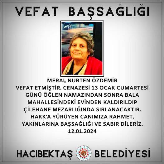 Meral Nurten ÖZDEMİR Vefat ve Başsağlığı