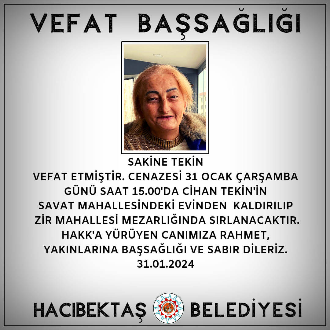 Sakine TEKİN Vefat ve Başsağlığı