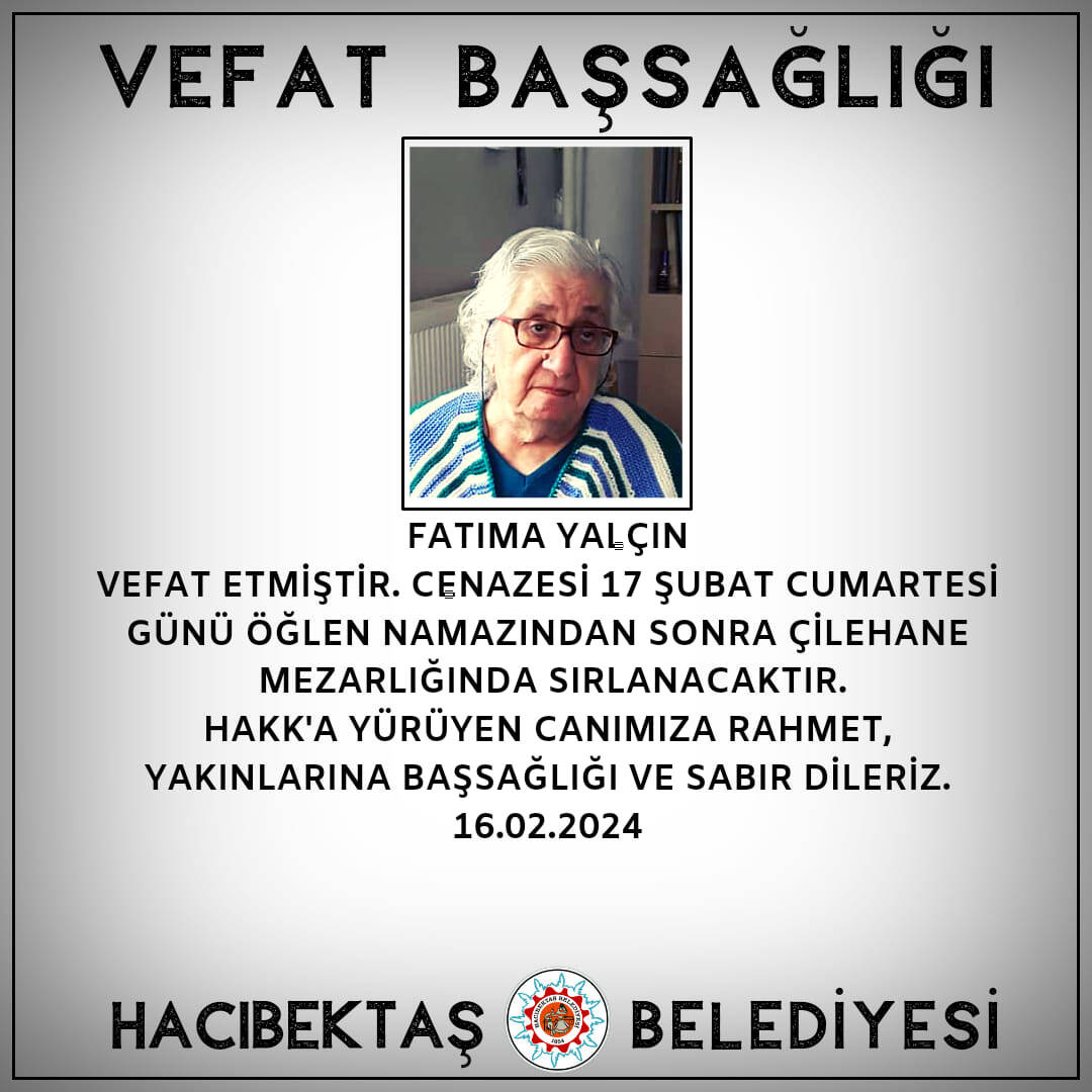 Fatıma YALÇIN Vefat ve Başsağlığı