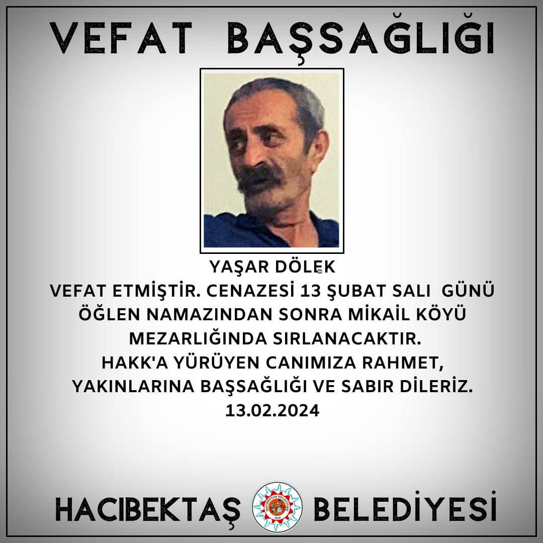 Yaşar DÖLEK Vefat ve Başsağlığı
