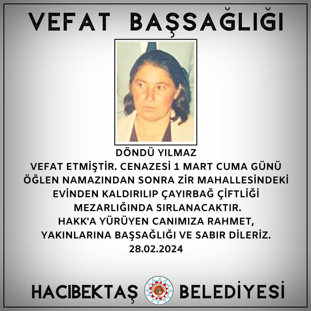 Döndü YILMAZ Vefat ve Başsağlığı