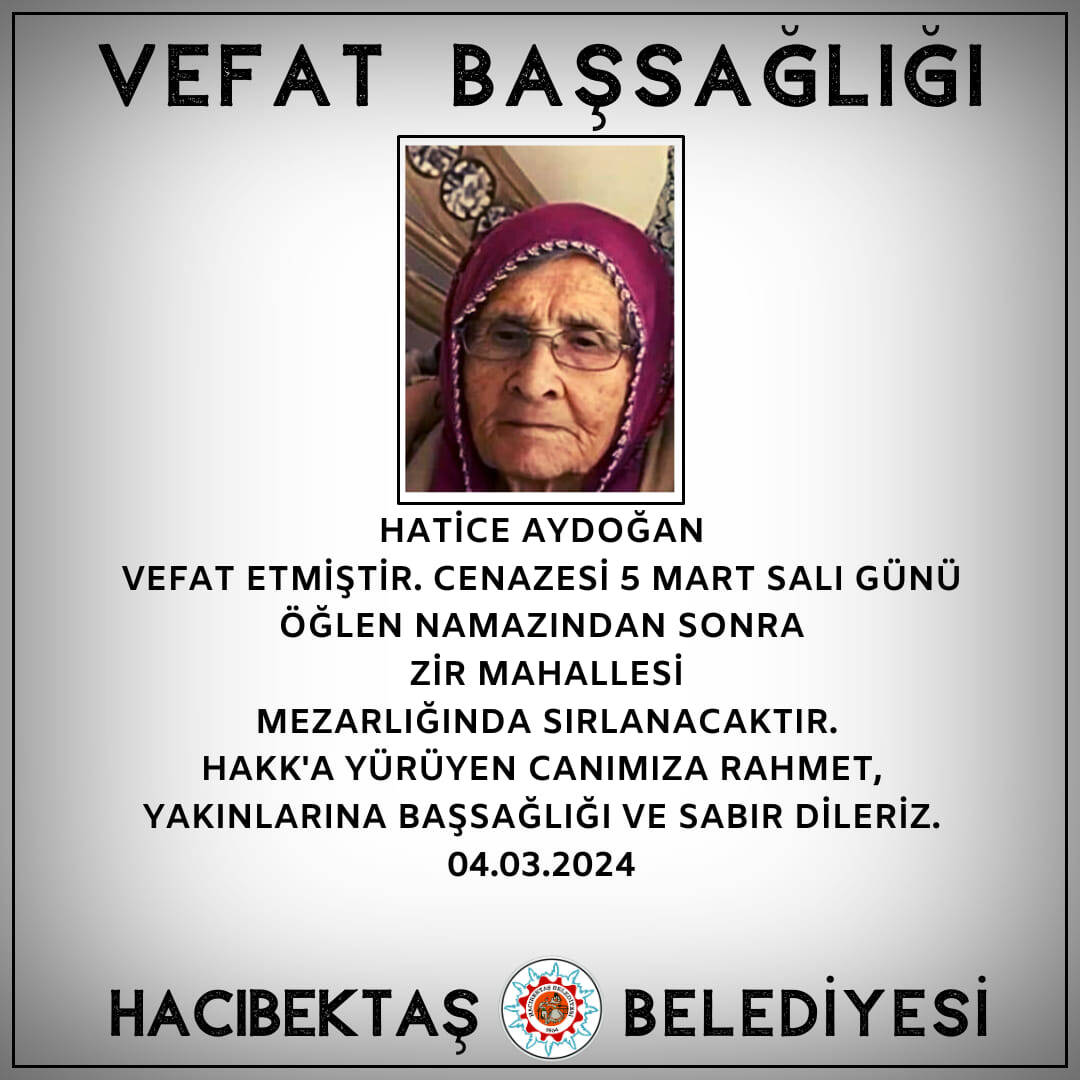 Hatice AYDOĞAN Vefat ve Başsağlığı
