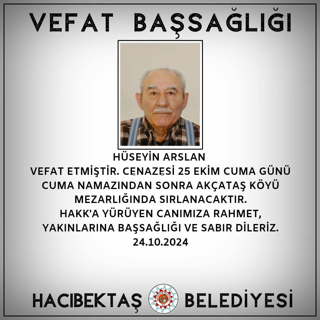 Hüseyin ARSLAN Vefat ve Başsağlığı