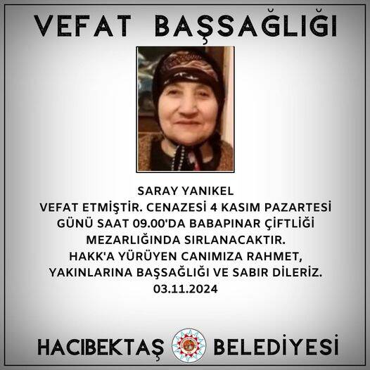 Saray YANIKEL Vefat ve Başsağlığı