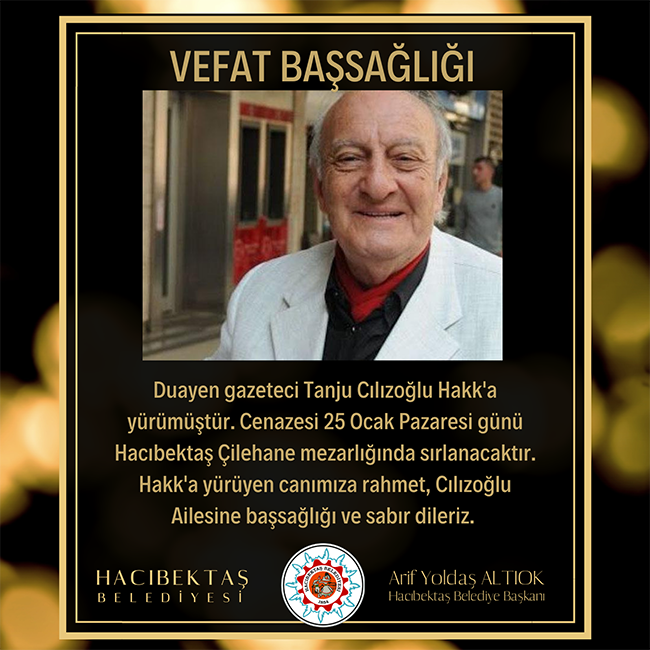 Tanju Cılızoğlu Vefat ve Başsağlığı