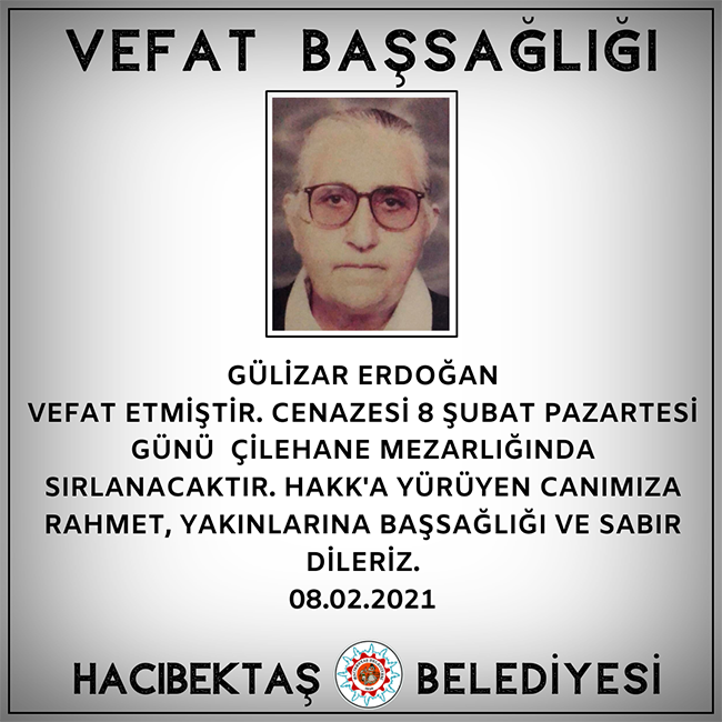 GÜLİZAR ERDOĞAN VEFAT ve BAŞSAĞLIĞI