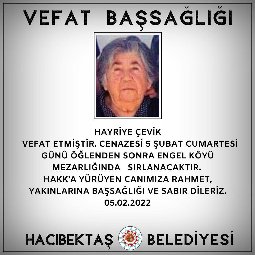 Hayriye ÇEVİK Vefat ve Başsağlığı