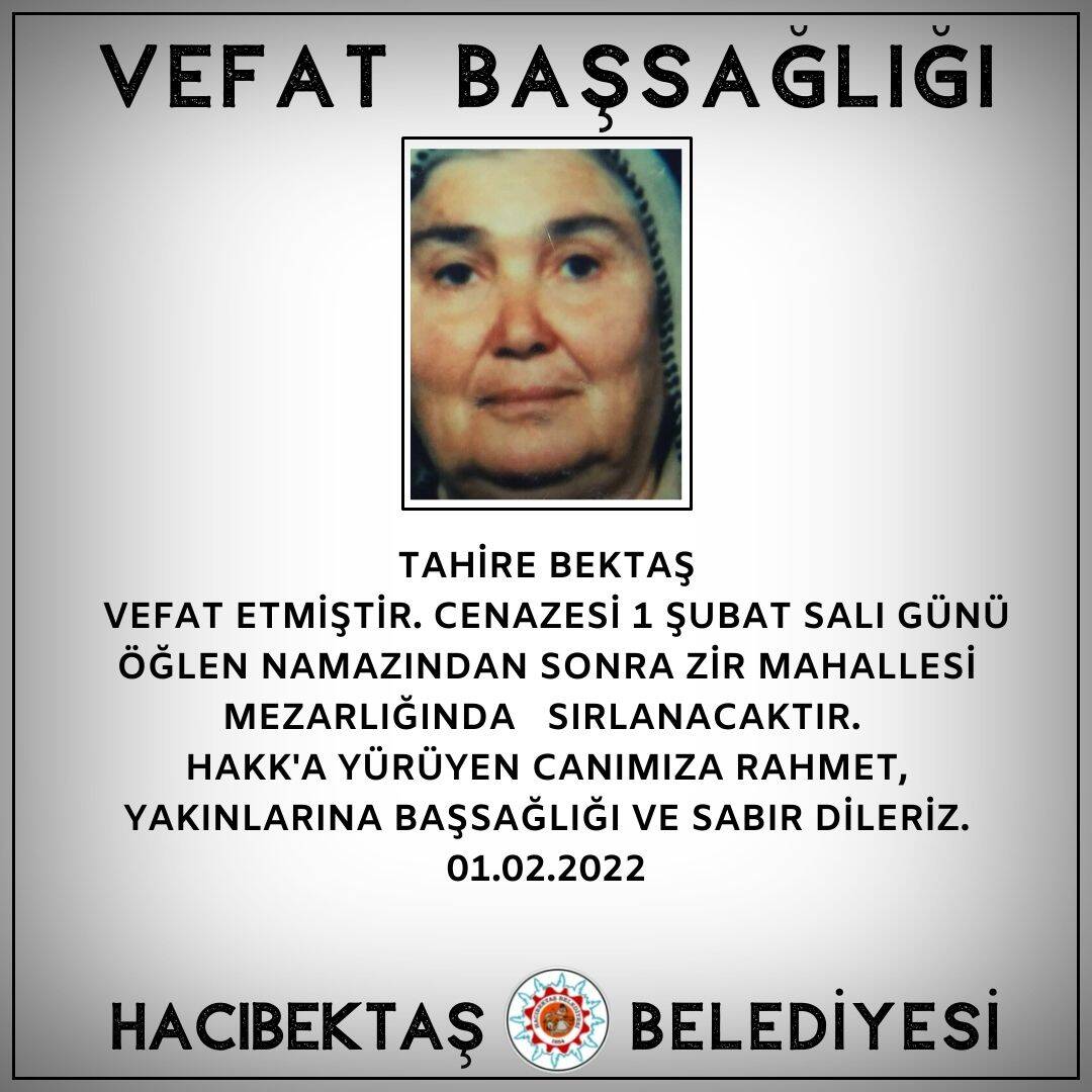 Tahire BEKTAŞ Vefat ve Başsağlığı