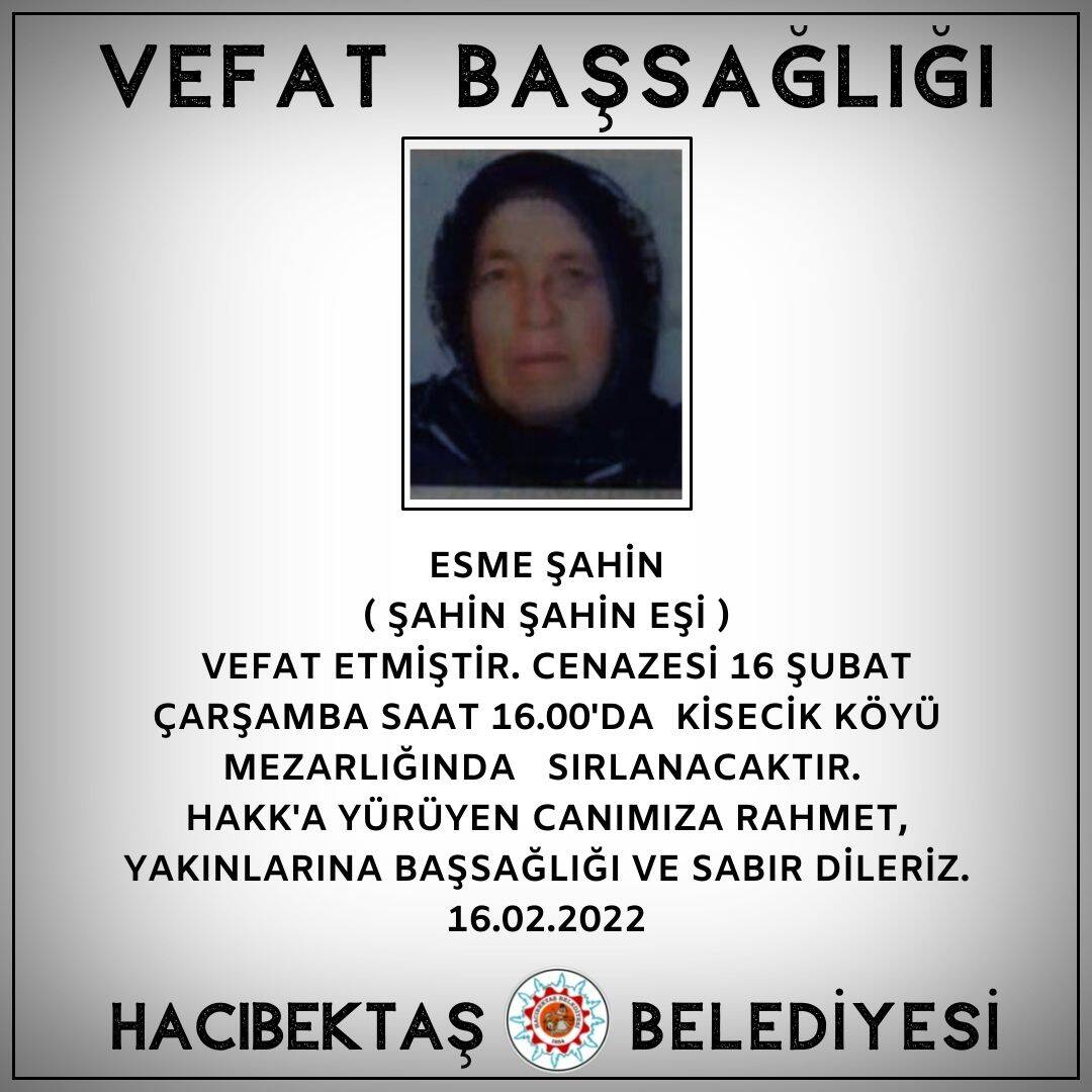 Esma ŞAHİN Vefat ve Başsağlığı