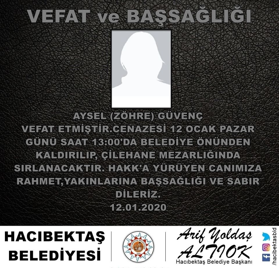 Aysel (Zöhre) GÜVENÇ Vefat Başsağlığı