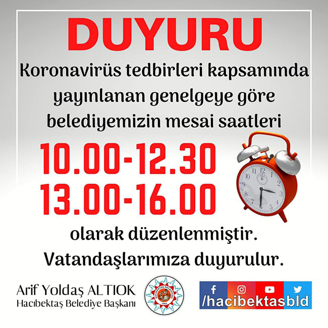 Belediyemizin Mesai Saatleri.