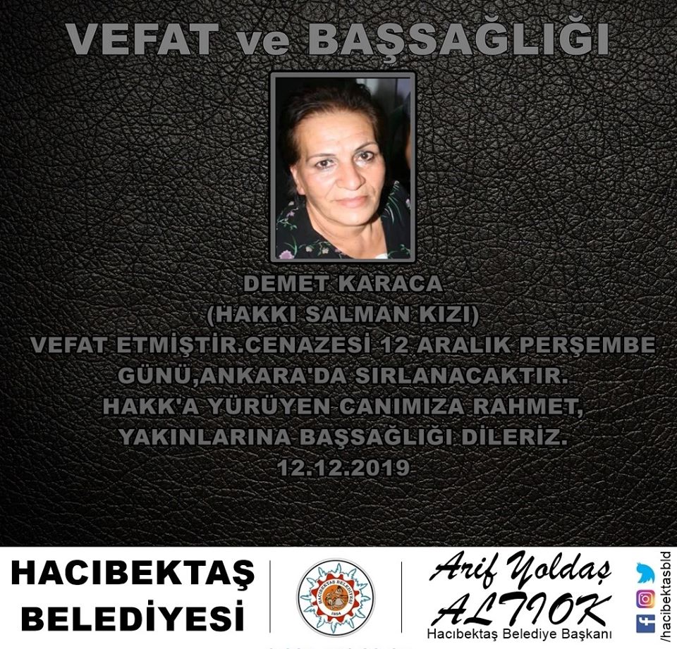 Demet KARACA Vefat Başsağlığıi