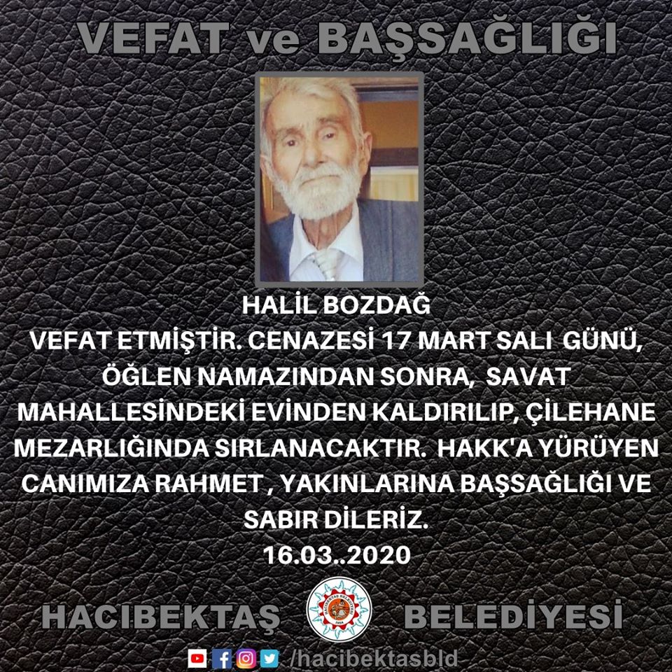 Halil BOZDAĞ Vefat ve Başsağlığı.