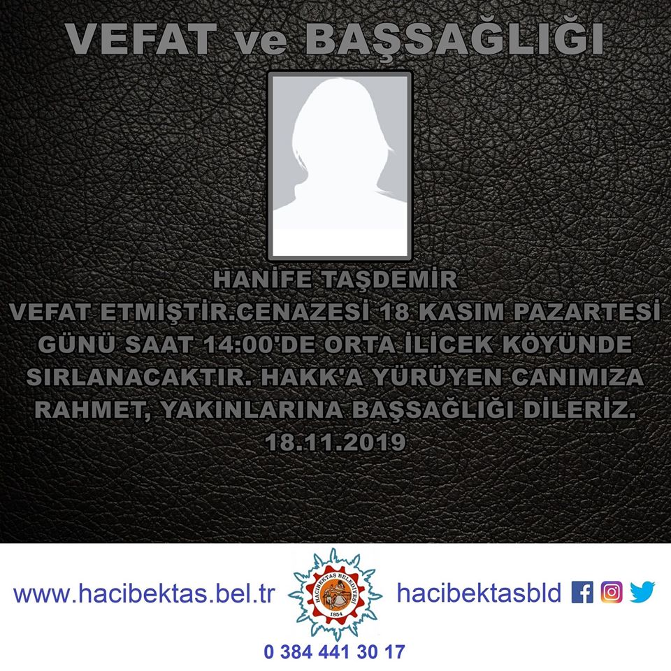 Hanife TAŞDEMİR Vefat Başsağlığı
