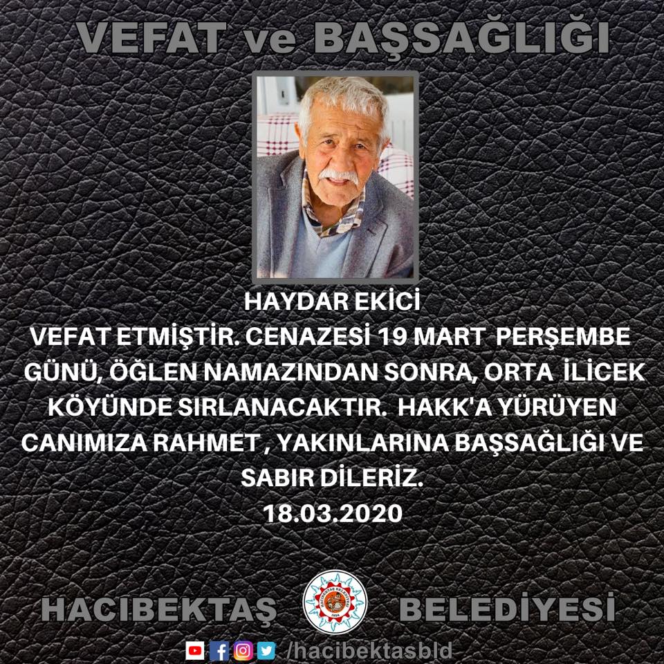 Haydar EKİCİ Vefat ve Başsağlığı.