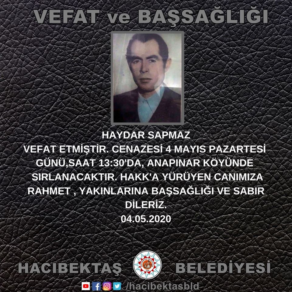 Haydar SAPMAZ Vefat ve Başsağlığı.