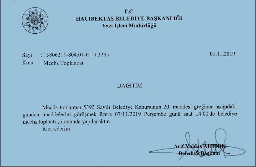 Kasım Ayı Meclis Toplantısı Gündemi