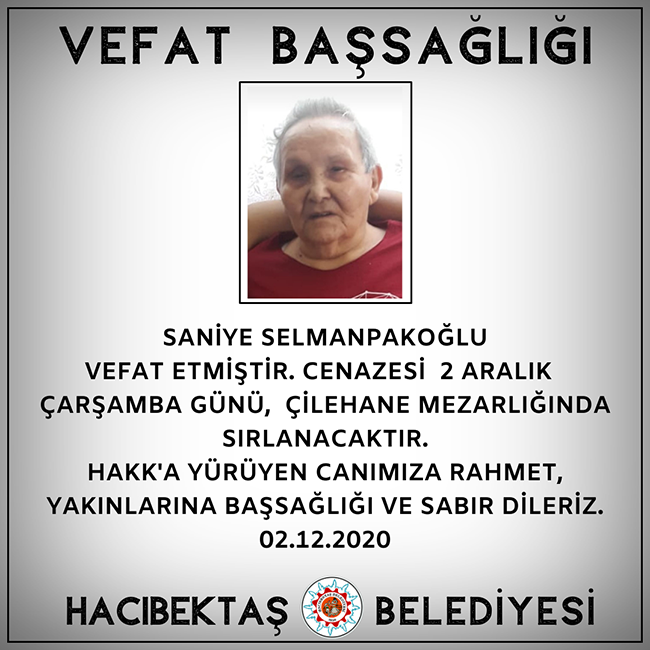Saniye SELMANPAKOĞLU Vefat Başsağlığı.