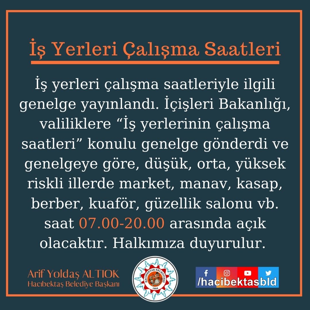 İş Yerleri Çalışma Saatleri Duyurusu