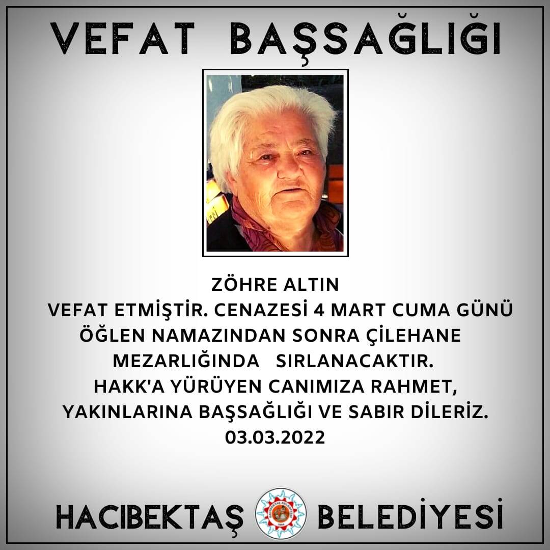 Zöhre ALTIN Vefat ve Başsağlığı