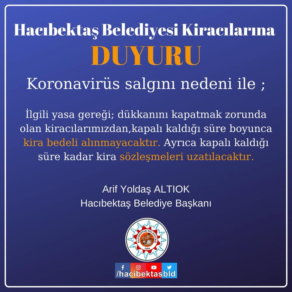 Hacıbektaş Belediyesi Kiracılarına Duyuru.