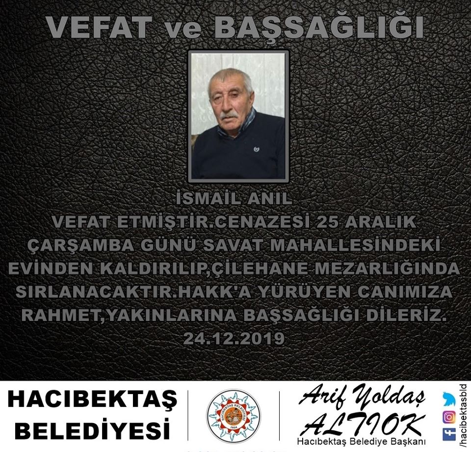 İsmail ANIL Vefat Başsağlığı